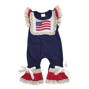 4th of July American Girl Cute Embroidered Romper